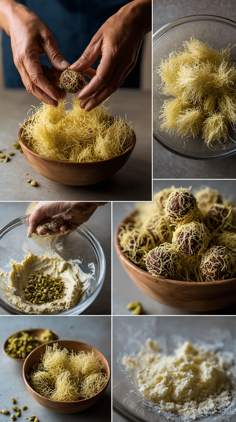 Preparing No-Bake Dubai Chocolate Balls step by step cooking process