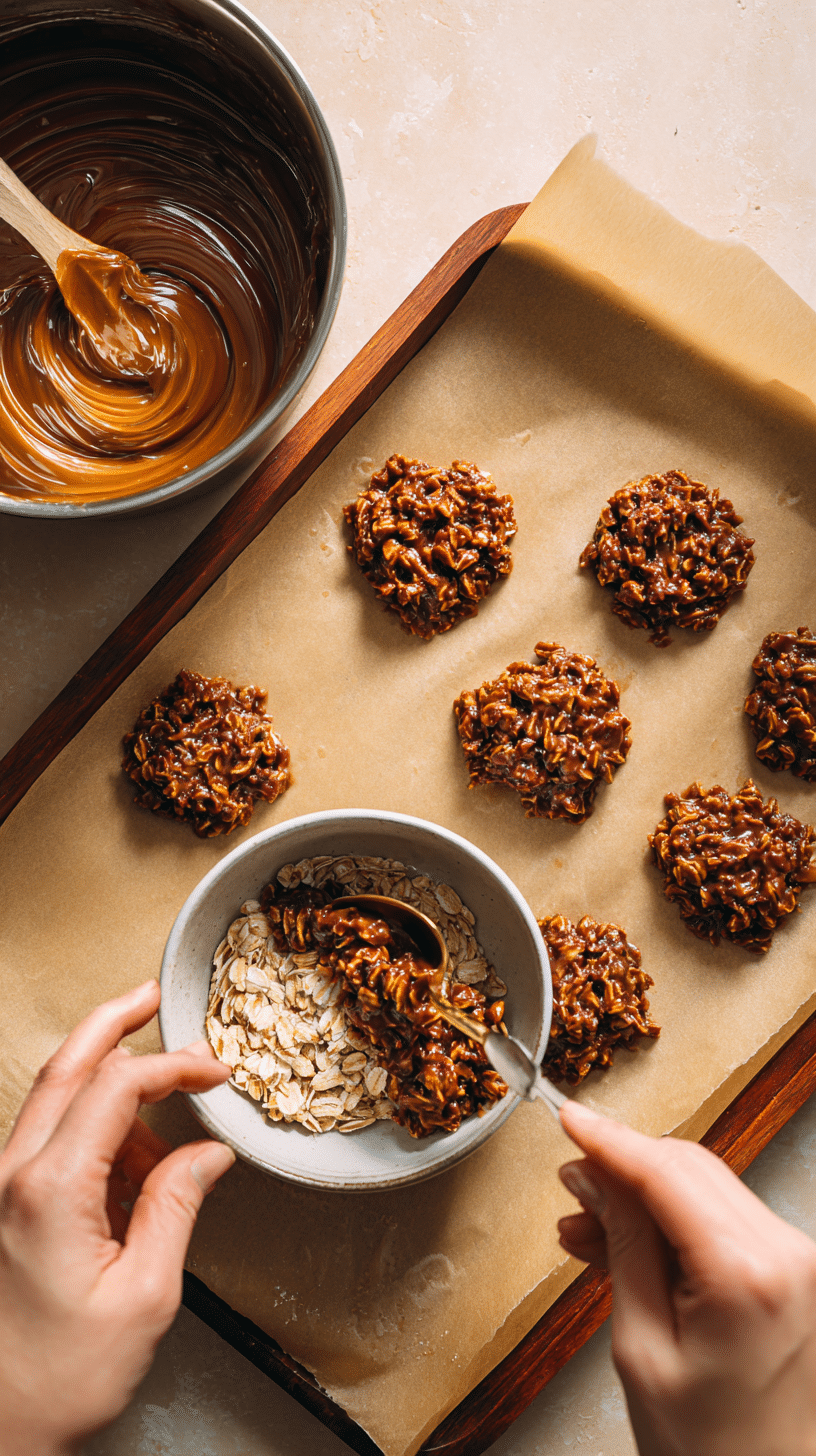 Preparing Peanut Butter No Bake Cookies step by step cooking process