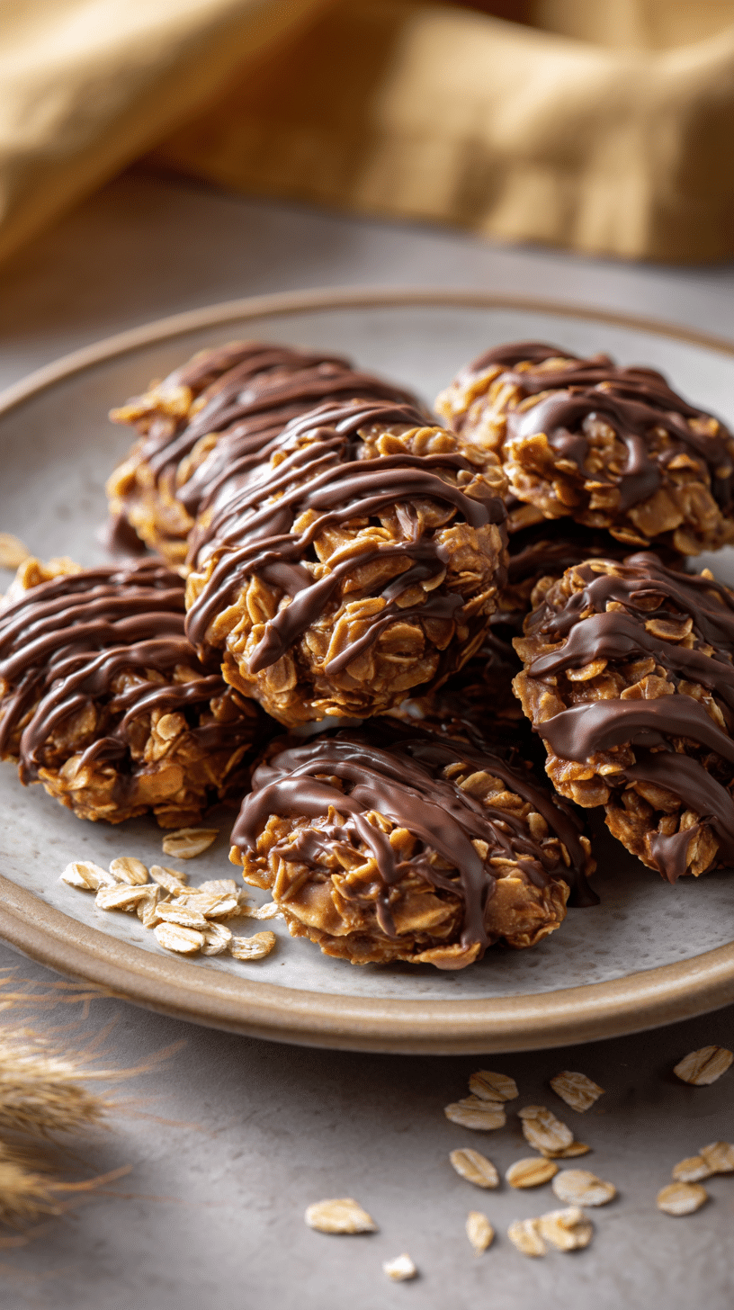 Peanut Butter No Bake Cookies being served on beautiful dinnerware