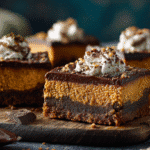 Hero shot of Pumpkin Chocolate Cheesecake Bars