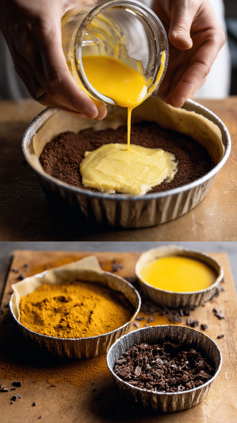 Preparing Pumpkin Chocolate Cheesecake Bars step by step cooking process