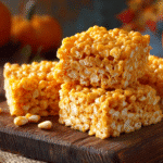 Pumpkin Crispy Treats hero shot with white chocolate drizzle