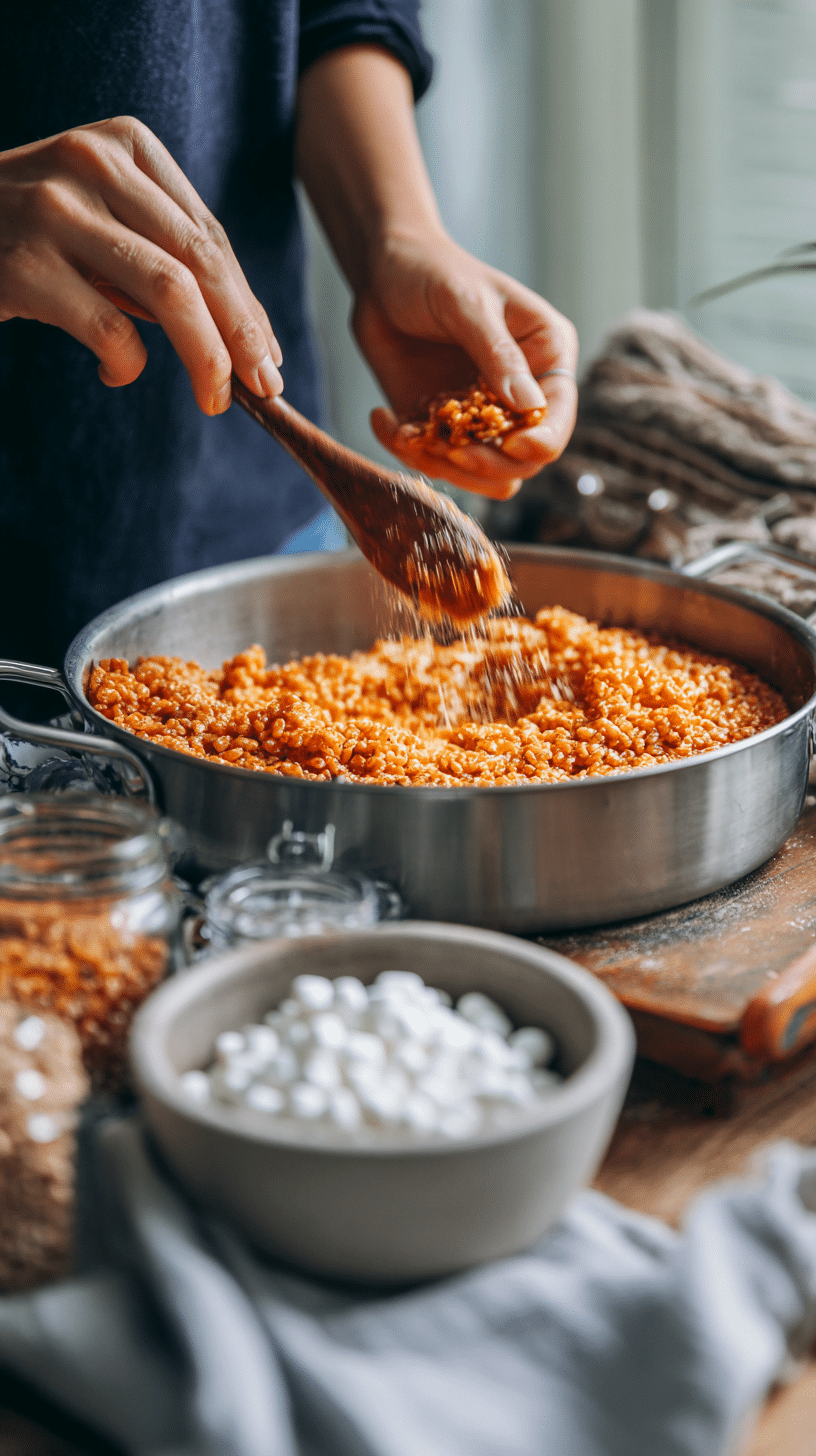 Preparing Pumpkin Crispy Treats step by step cooking process