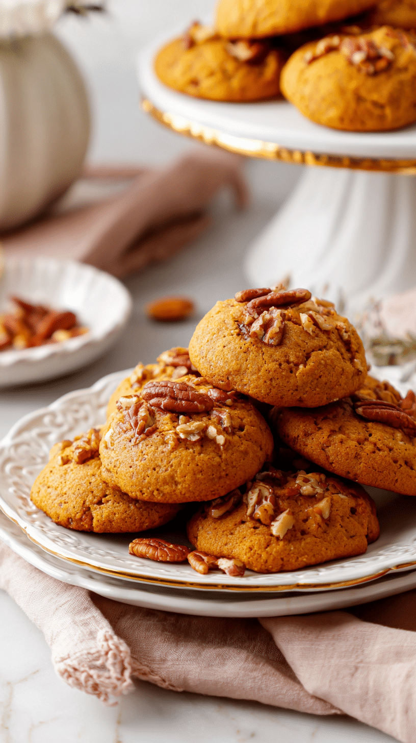 Pumpkin Pecan Cookies being served on beautiful dinnerware