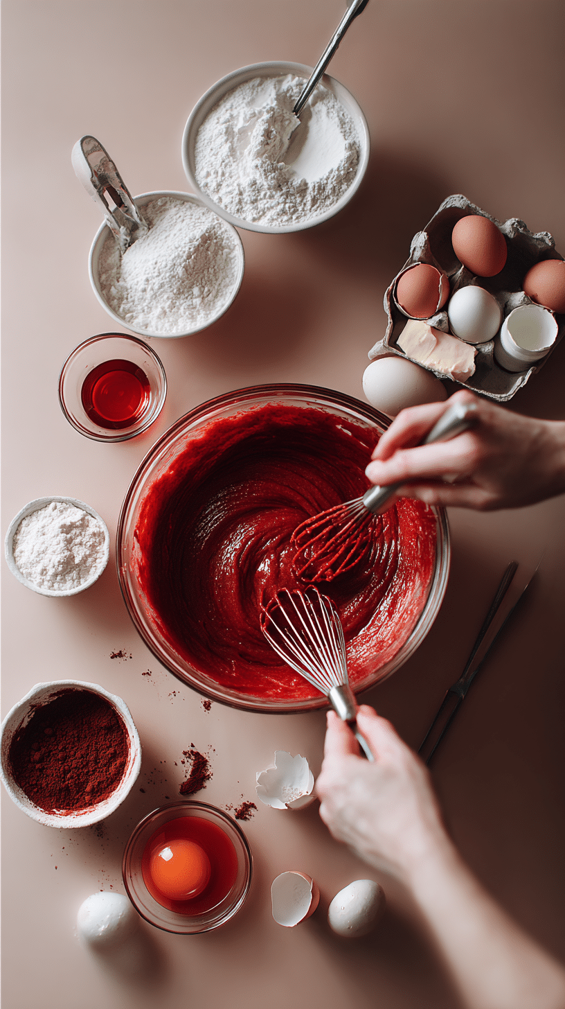 Preparing Red Velvet Cake step by step cooking process