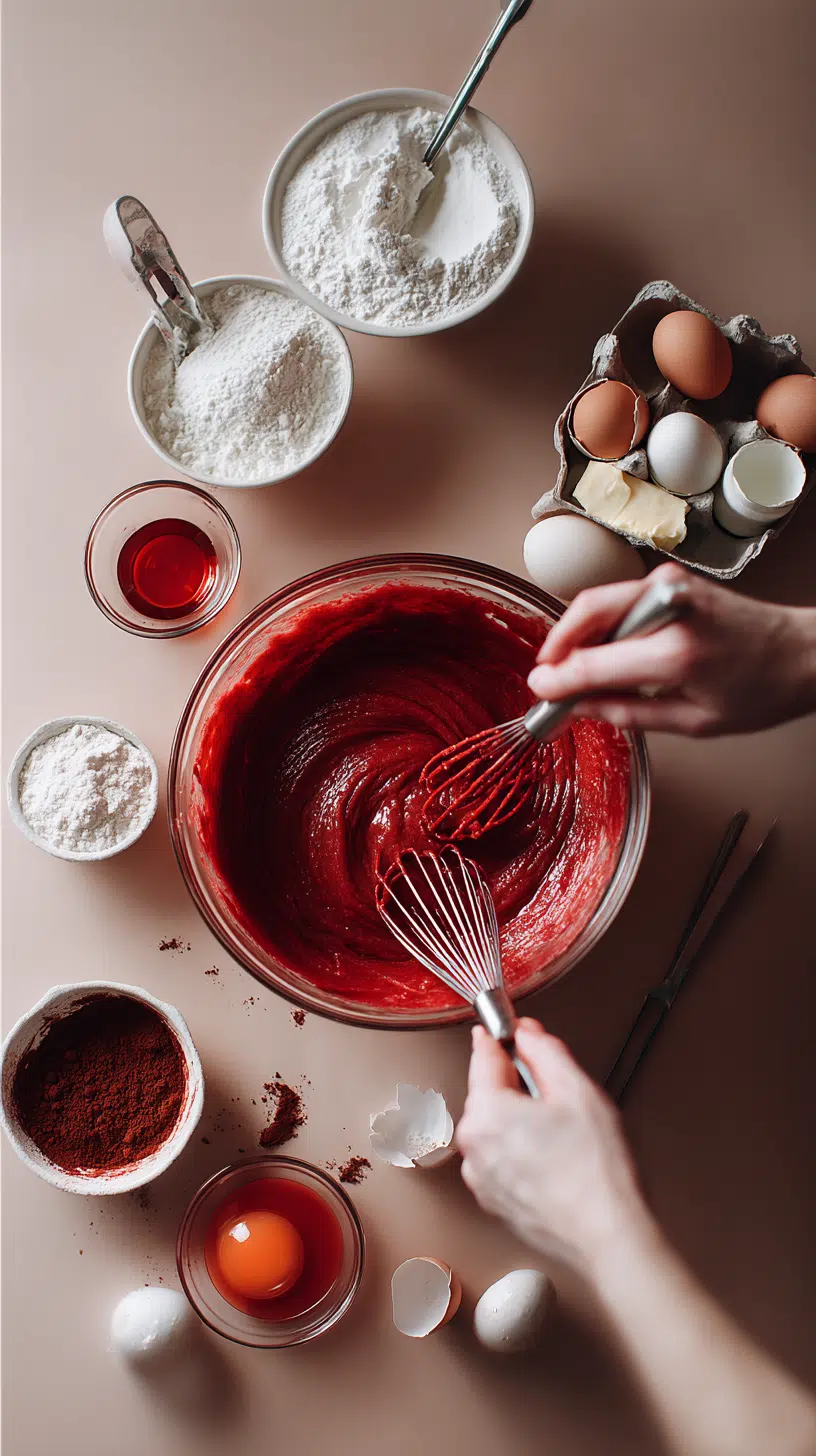 Preparing Red Velvet Cake step by step cooking process