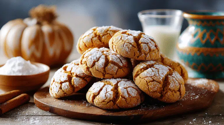 Hero shot of Soft Pumpkin Crinkle Cookies with crinkled tops and soft texture