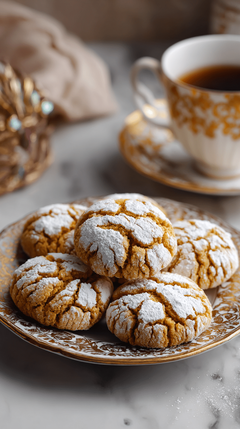 Soft Pumpkin Crinkle Cookies being served on beautiful dinnerware