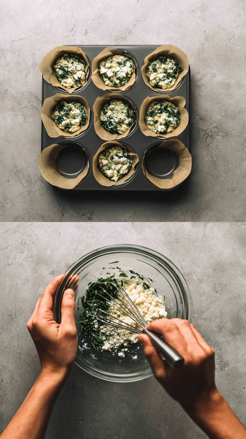 Preparing Spinach Feta Egg Muffins step by step cooking process