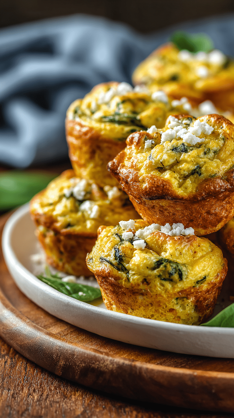 Spinach Feta Egg Muffins being served on beautiful dinnerware