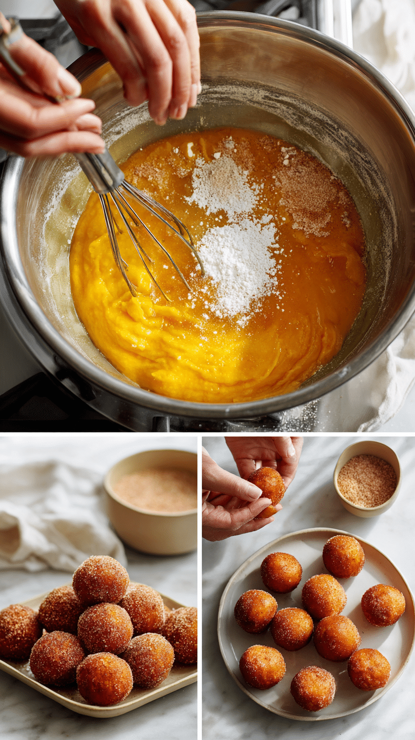Preparing Tasty Pumpkin Donut Holes step by step cooking process