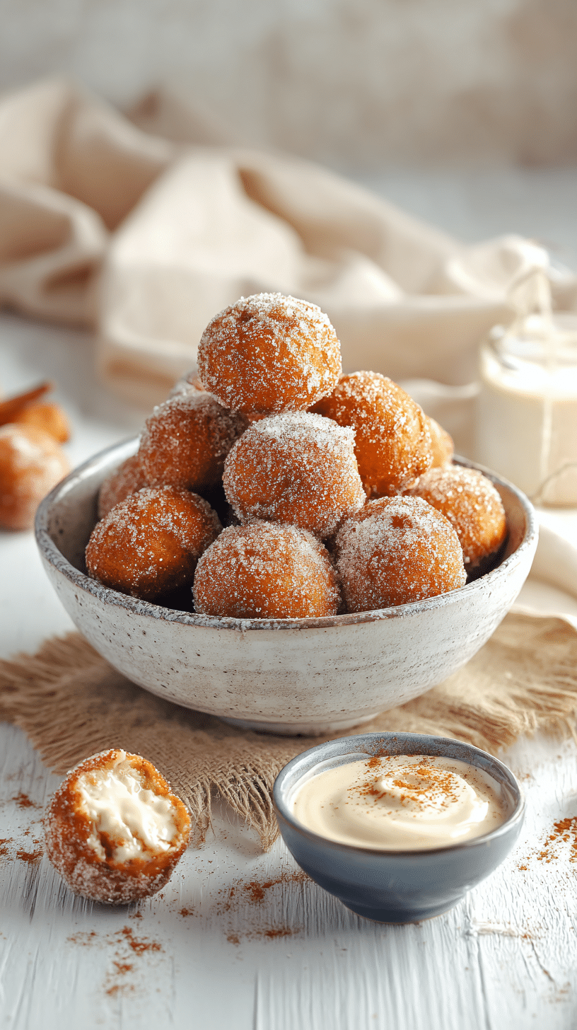 Tasty Pumpkin Donut Holes being served on beautiful dinnerware