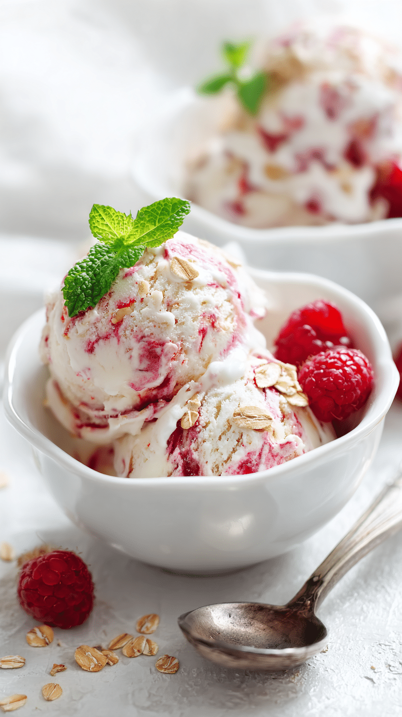 Vegan Oat Ice Cream being served on beautiful dinnerware