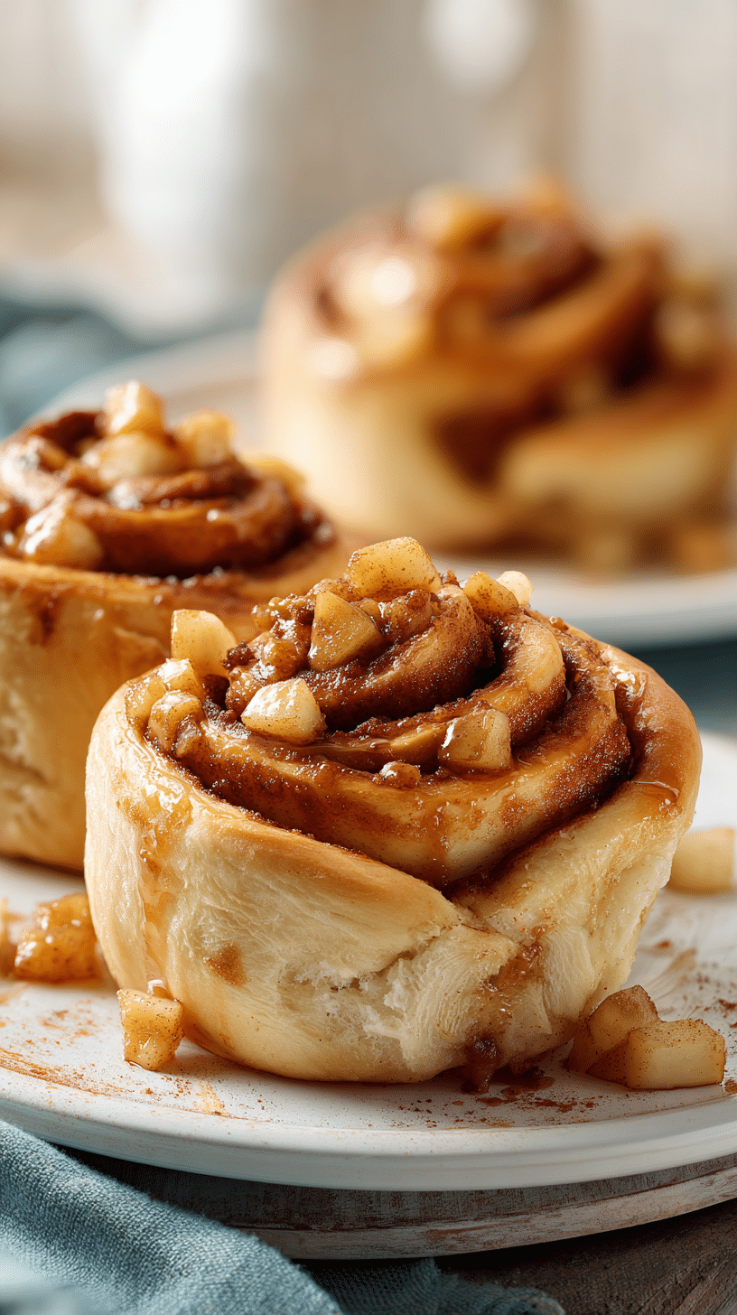 Apple Cinnamon Rolls being served on beautiful dinnerware