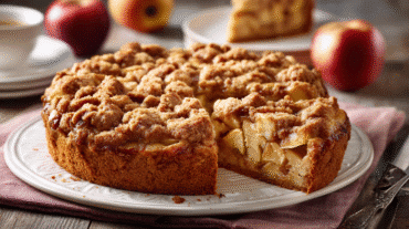 Apple Crumb Cake hero shot with golden crumb topping