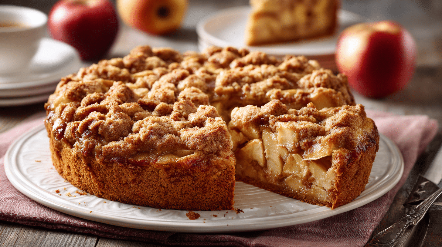 Apple Crumb Cake hero shot with golden crumb topping