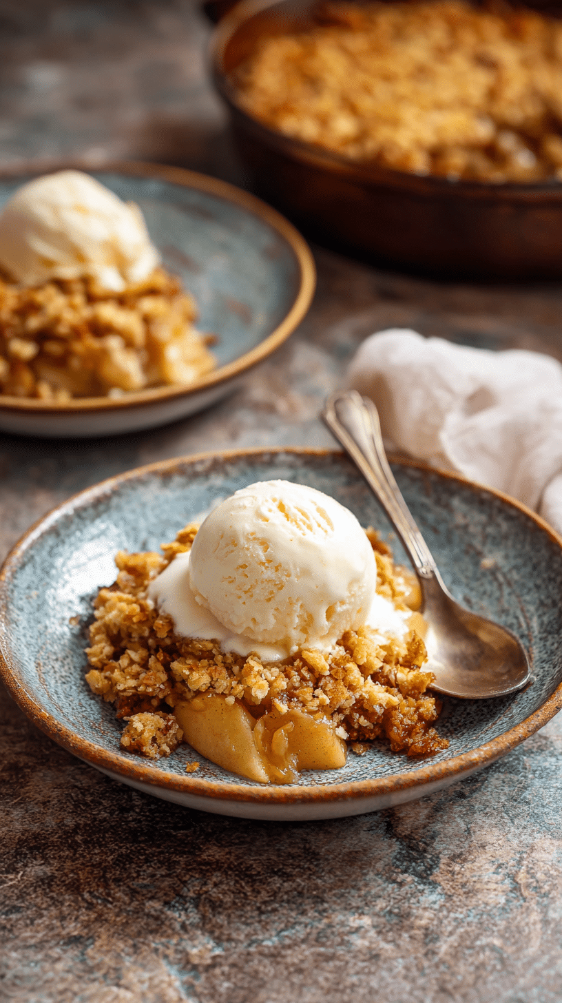 Baked Apple Crumble being served on beautiful dinnerware