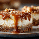 Caramel Apple Cheesecake Bars hero shot of the finished dish