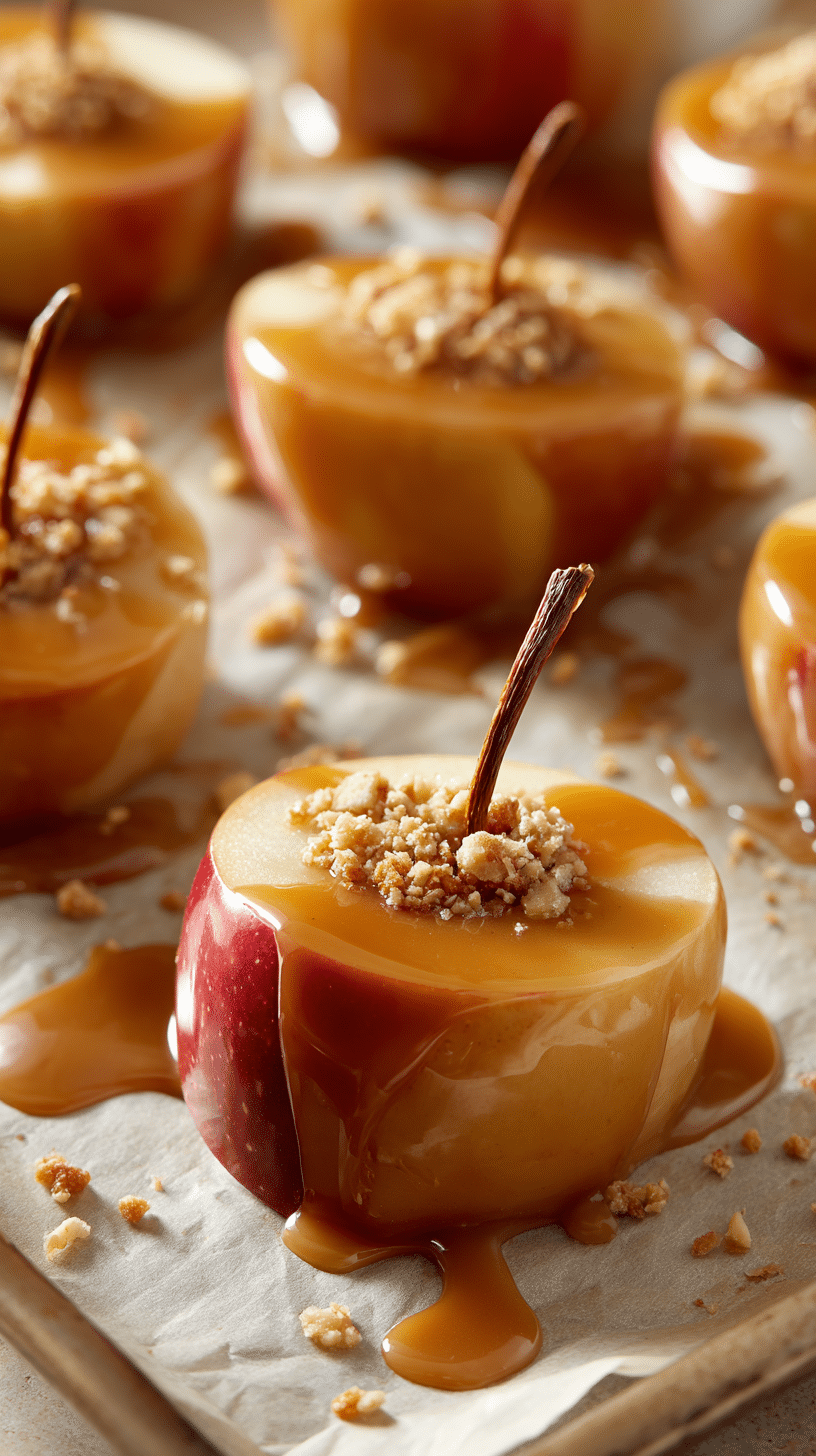 Caramel Apple Slices being served on beautiful dinnerware.
