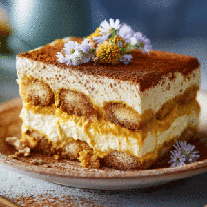 Creamy Pumpkin Tiramisu hero shot with layers and ginger snaps