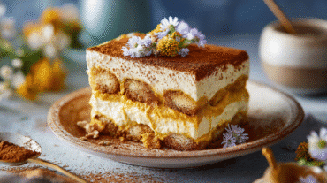 Creamy Pumpkin Tiramisu hero shot with layers and ginger snaps