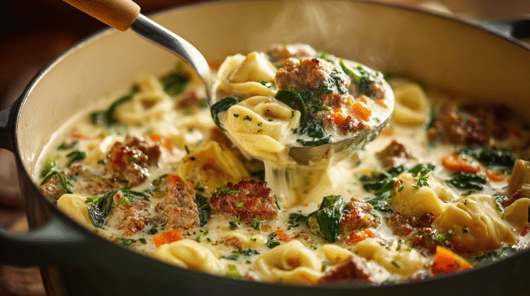 Hero shot of Creamy Sausage Tortellini Soup