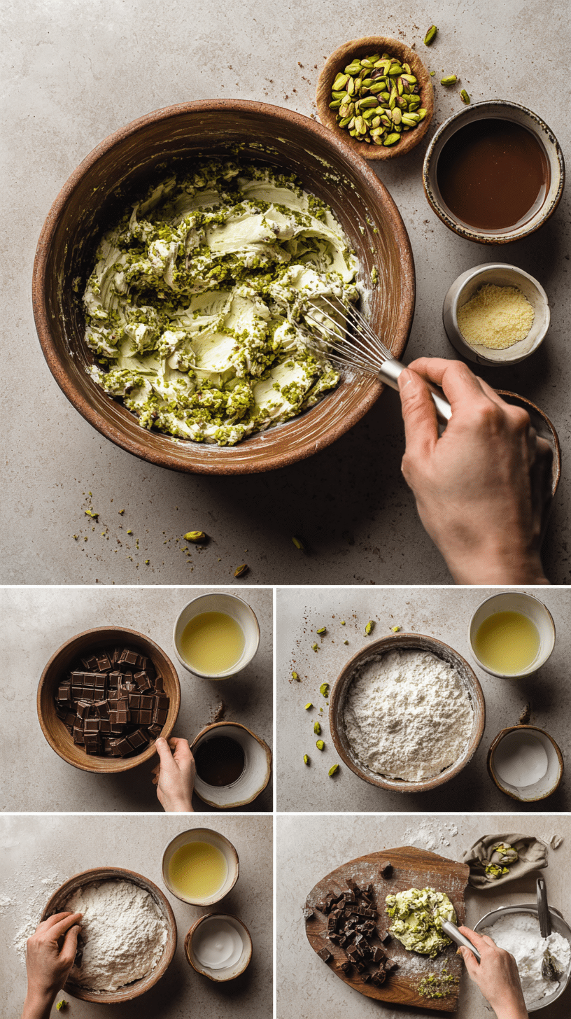 Preparing Pistachio Cream Cookies step by step cooking process