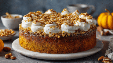Hero shot of Pumpkin Crunch Cake with golden crust.