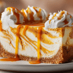 Hero shot of Pumpkin Swirl Cheesecake with creamy texture and pumpkin spice swirls