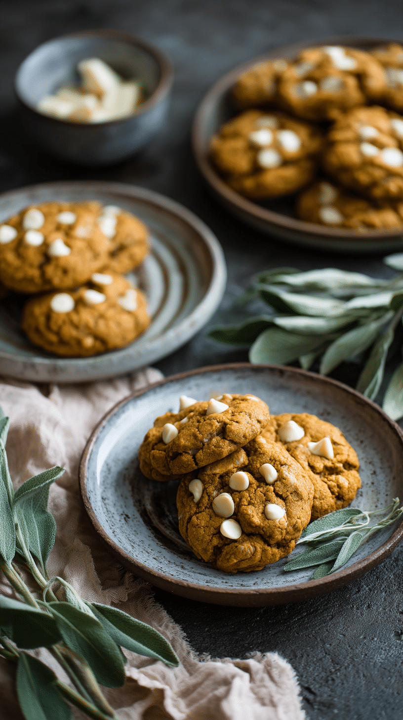 Pumpkin White Chocolate Chip Cookies being served on beautiful dinnerware