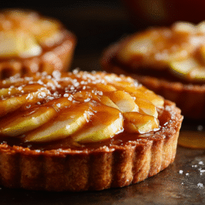 Salted Caramel Apple Tarts hero shot with golden crust and caramel drizzle