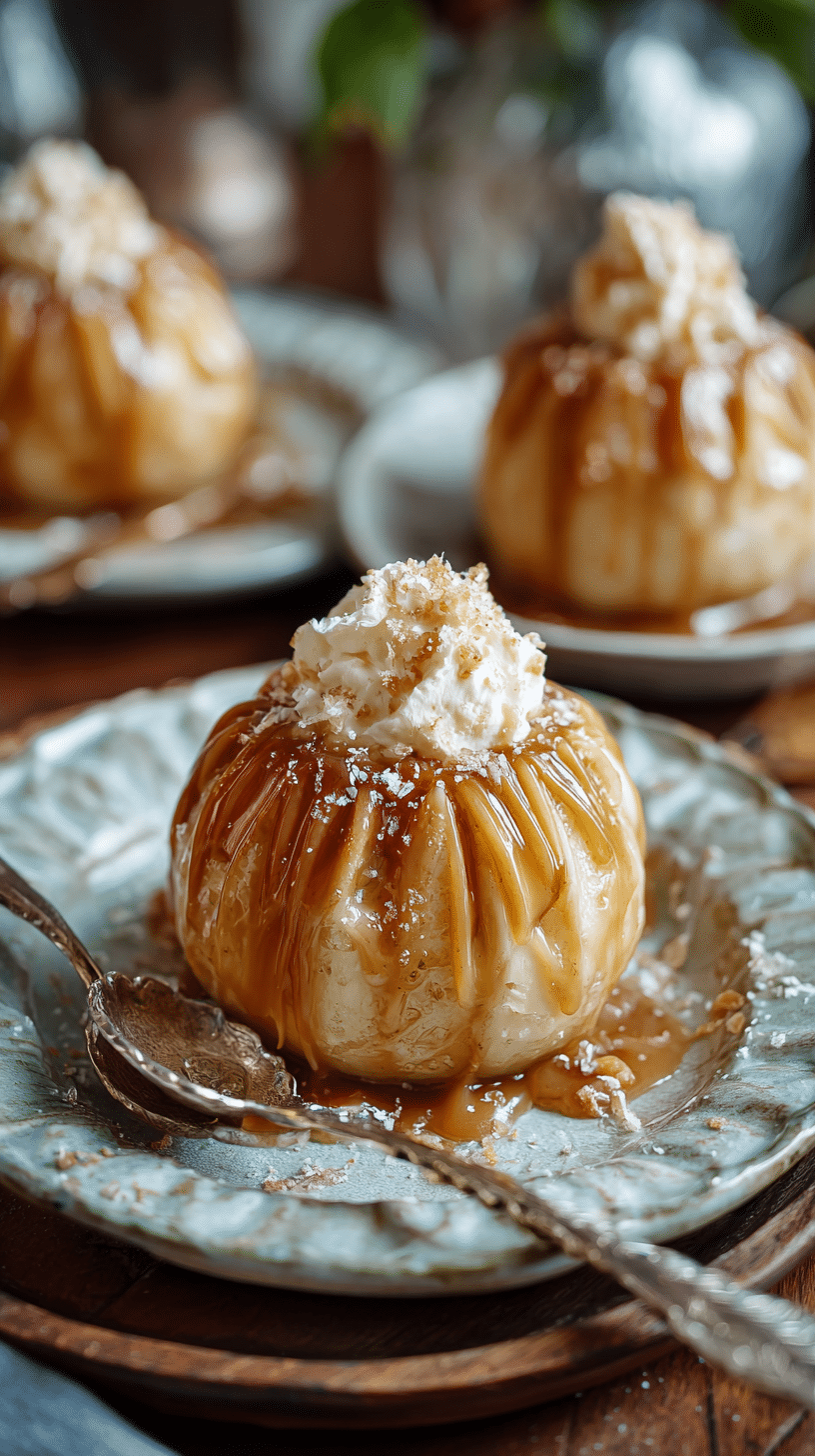 Simple Caramel Apple Pie Bombs being served on beautiful dinnerware
