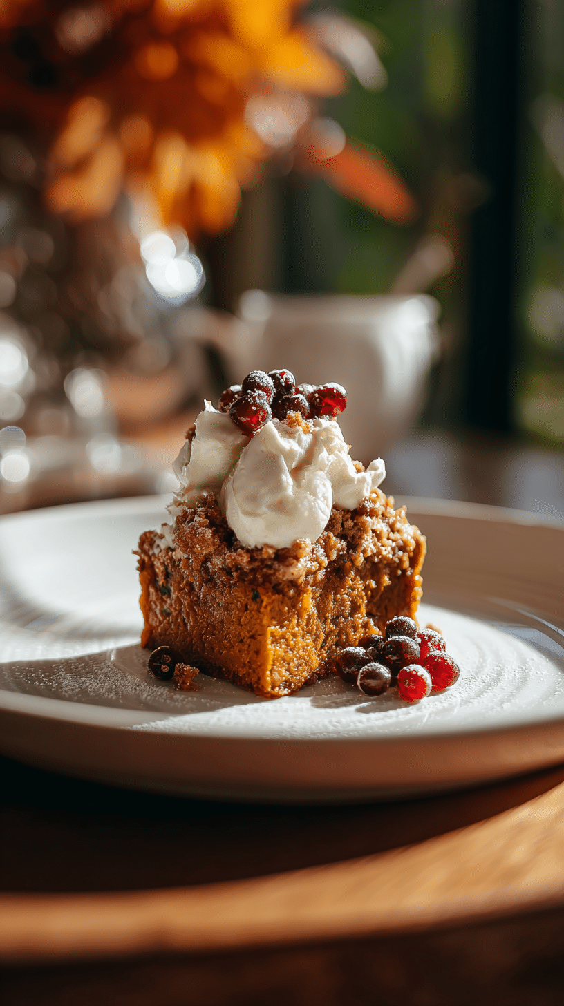Ultimate Autumn Pumpkin Spice Crumble Cake being served on beautiful dinnerware