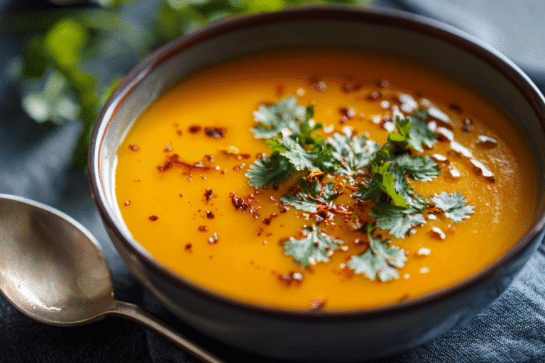 Hero shot of Creamy Butternut Squash Soup with toasted pepitas