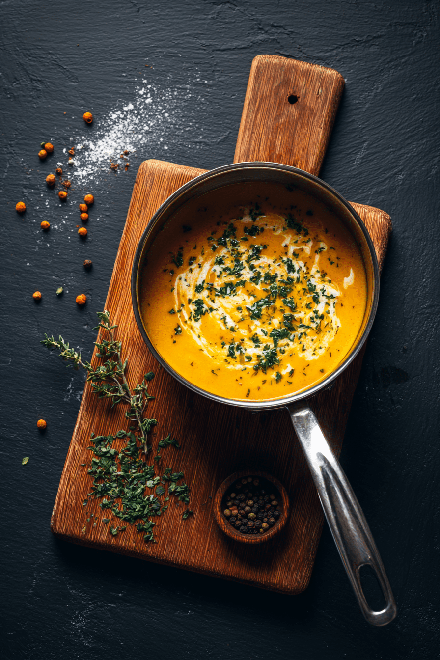 Creamy Butternut Squash Soup being served on beautiful dinnerware