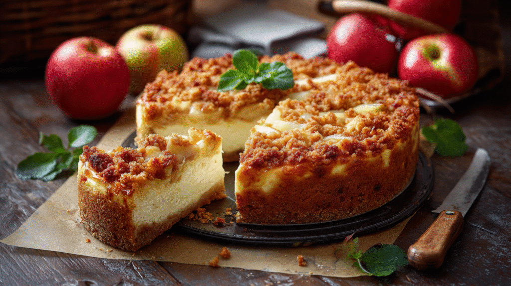Hero shot of Timeless Apple Pie with golden crust and sweet-tart filling