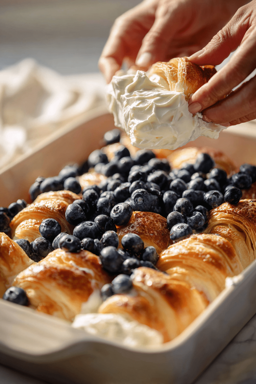 Blueberry Cream Cheese Croissant Casserole instructions process