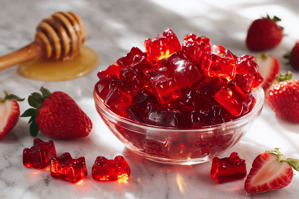 Homemade Healthy Strawberry Gummy Bears featured