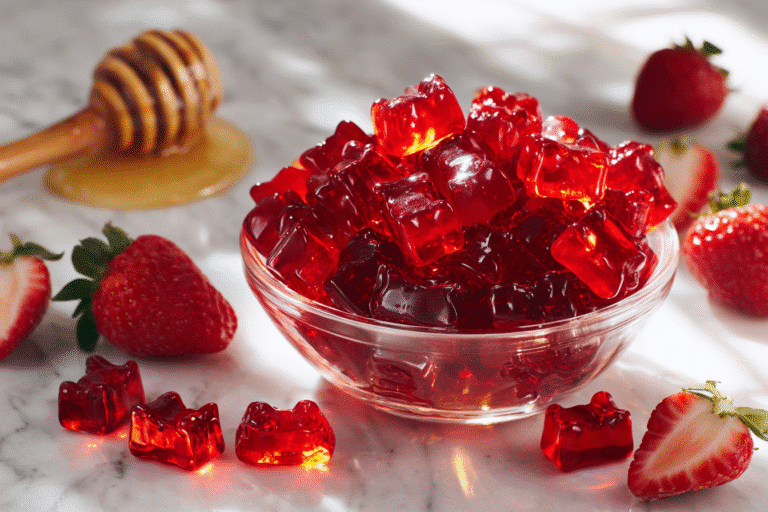 Homemade Healthy Strawberry Gummy Bears featured