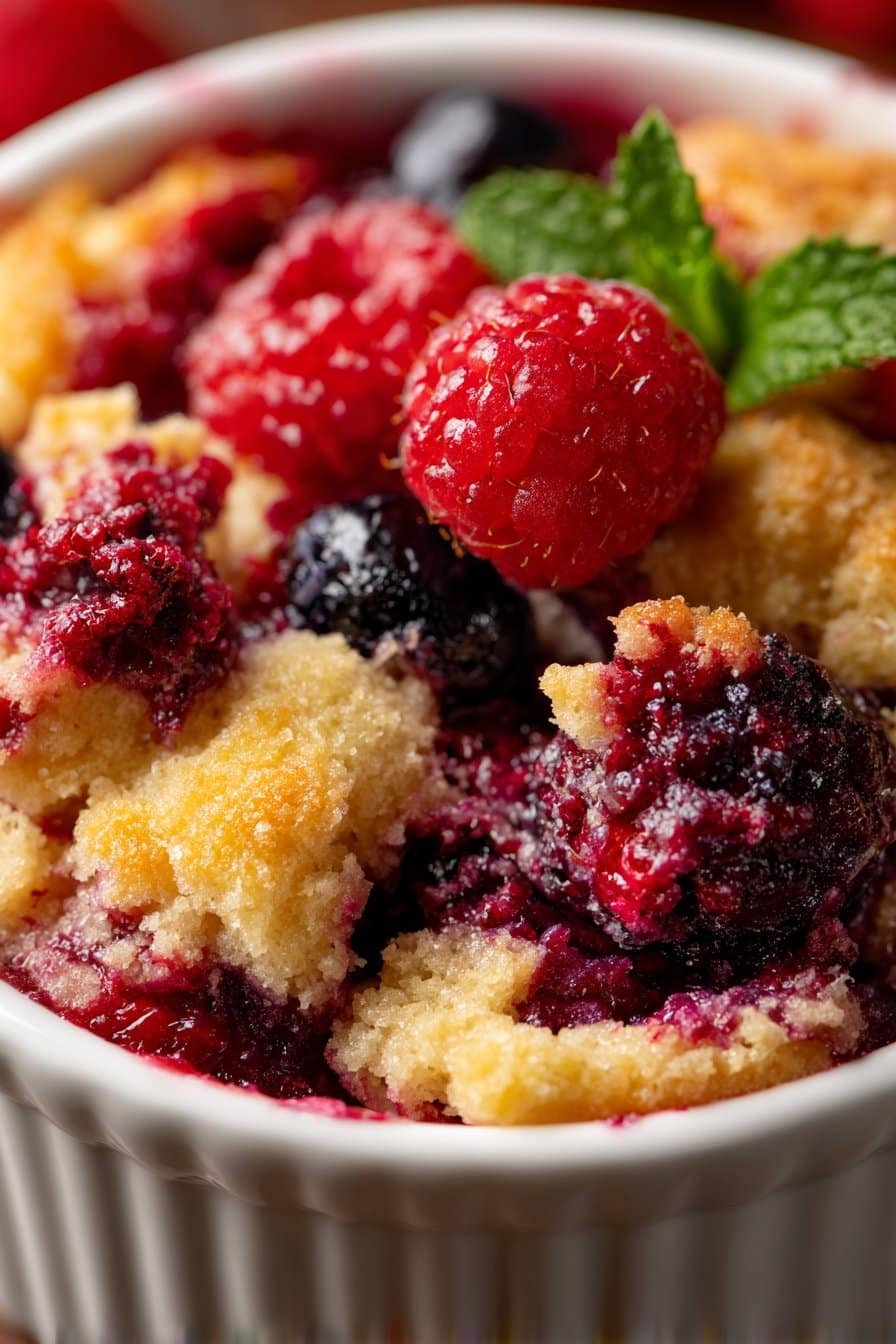 Juicy Triple Berry Dump Cake serving