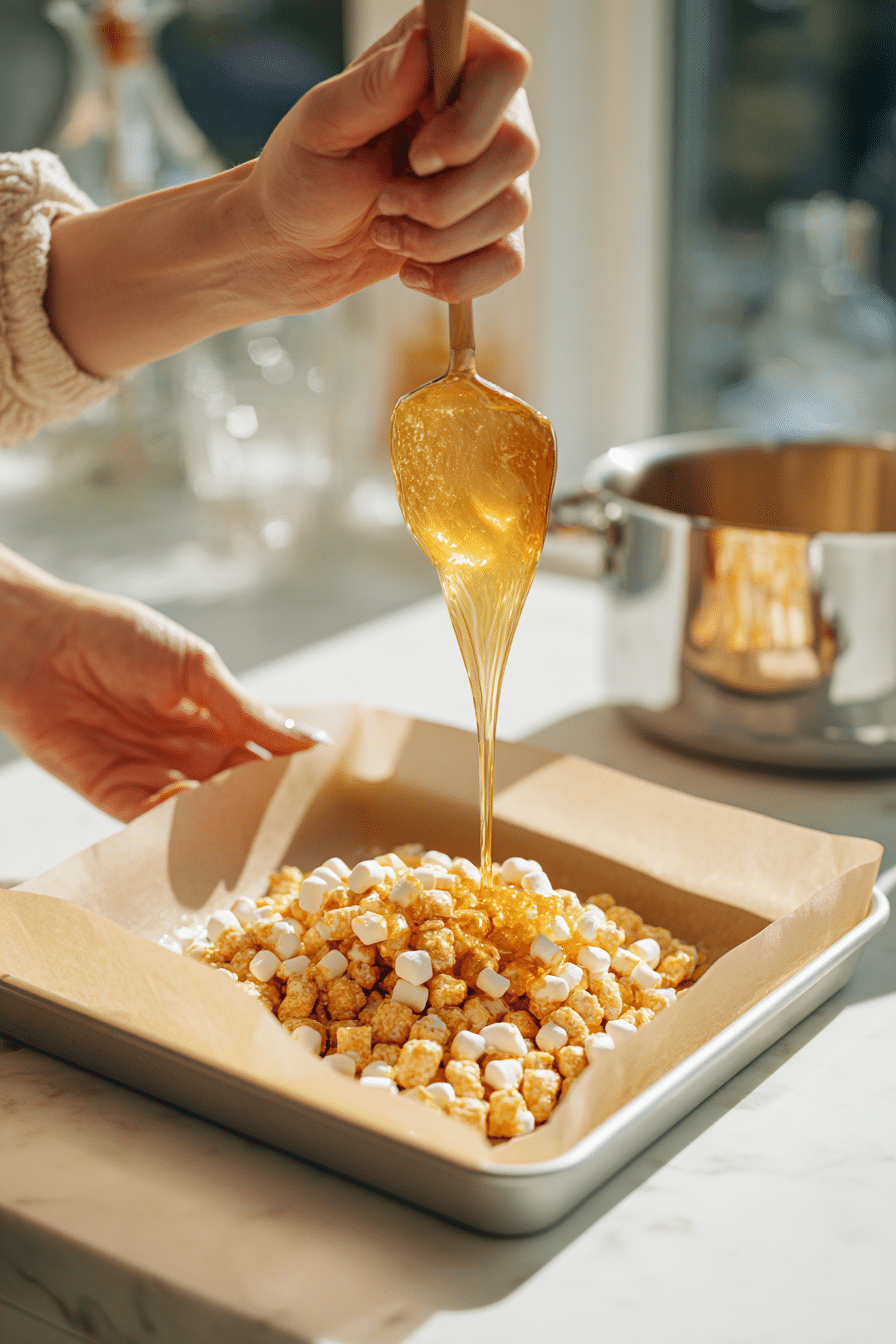 Honeycomb Marshmallow Treats instructions process