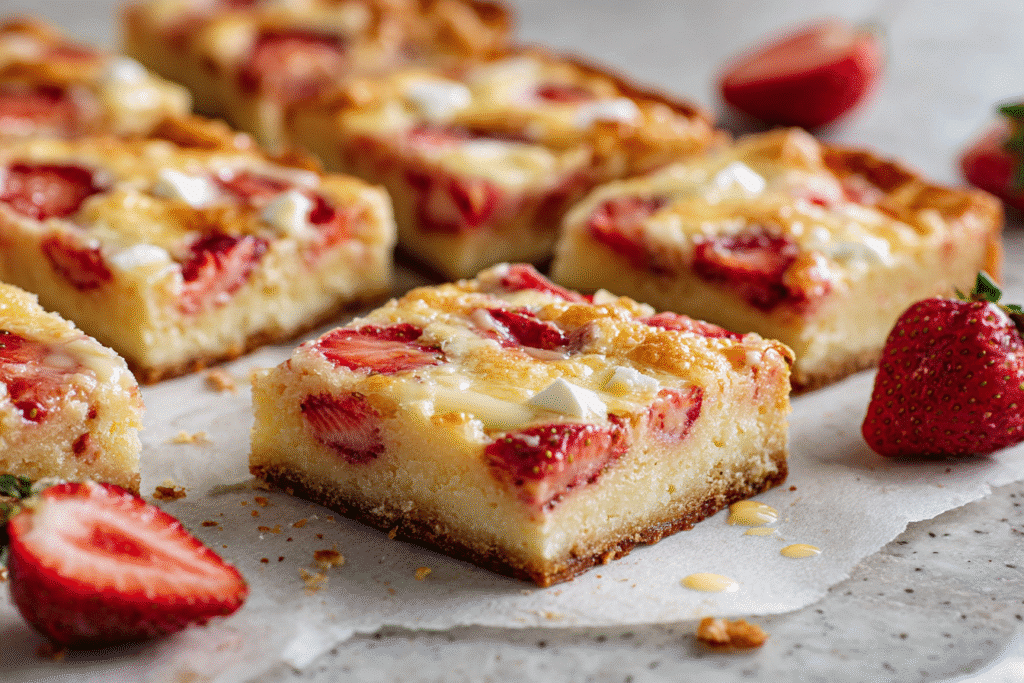 Strawberry White Chocolate Gooey Bars featured