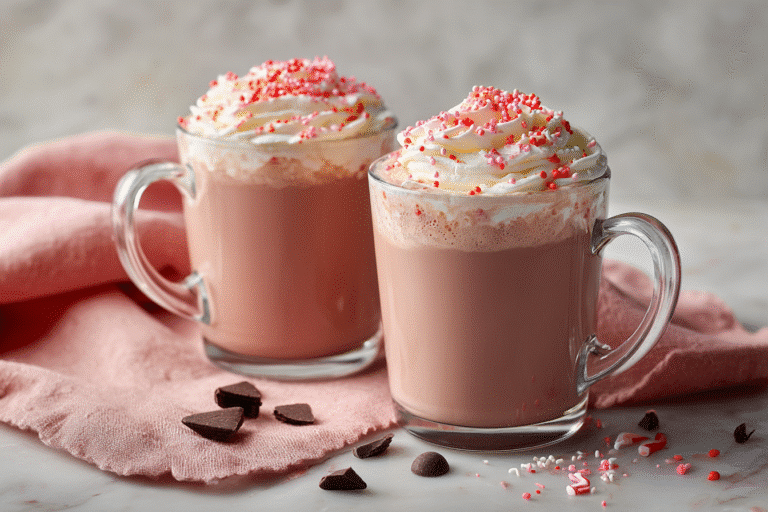 Romantic Hot Chocolate Drink with Whipped Cream & Sprinkles featured