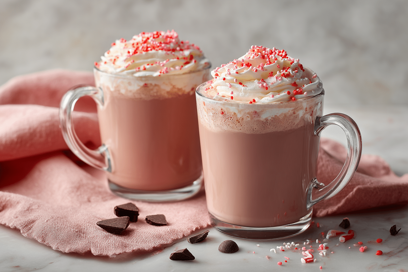 Romantic Hot Chocolate Drink with Whipped Cream & Sprinkles featured