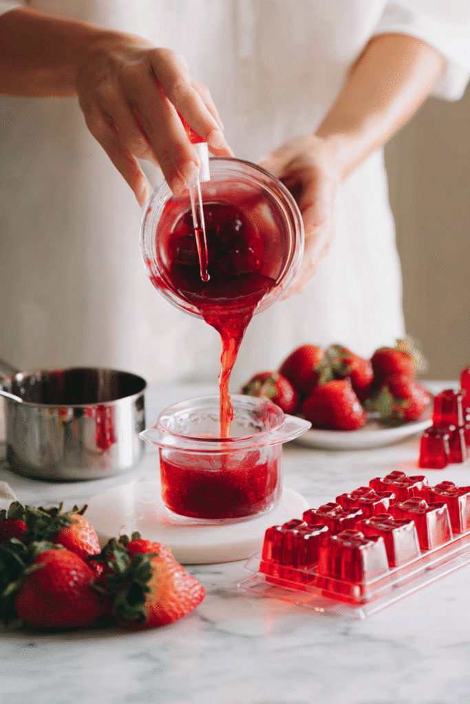 Homemade Healthy Strawberry Gummy Bears instructions process