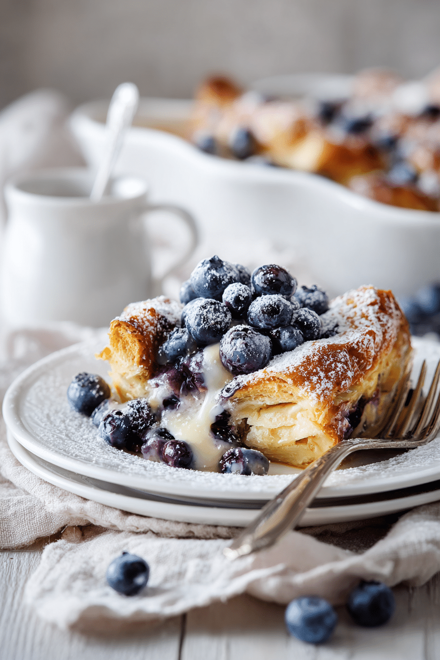 Blueberry Cream Cheese Croissant Casserole serving