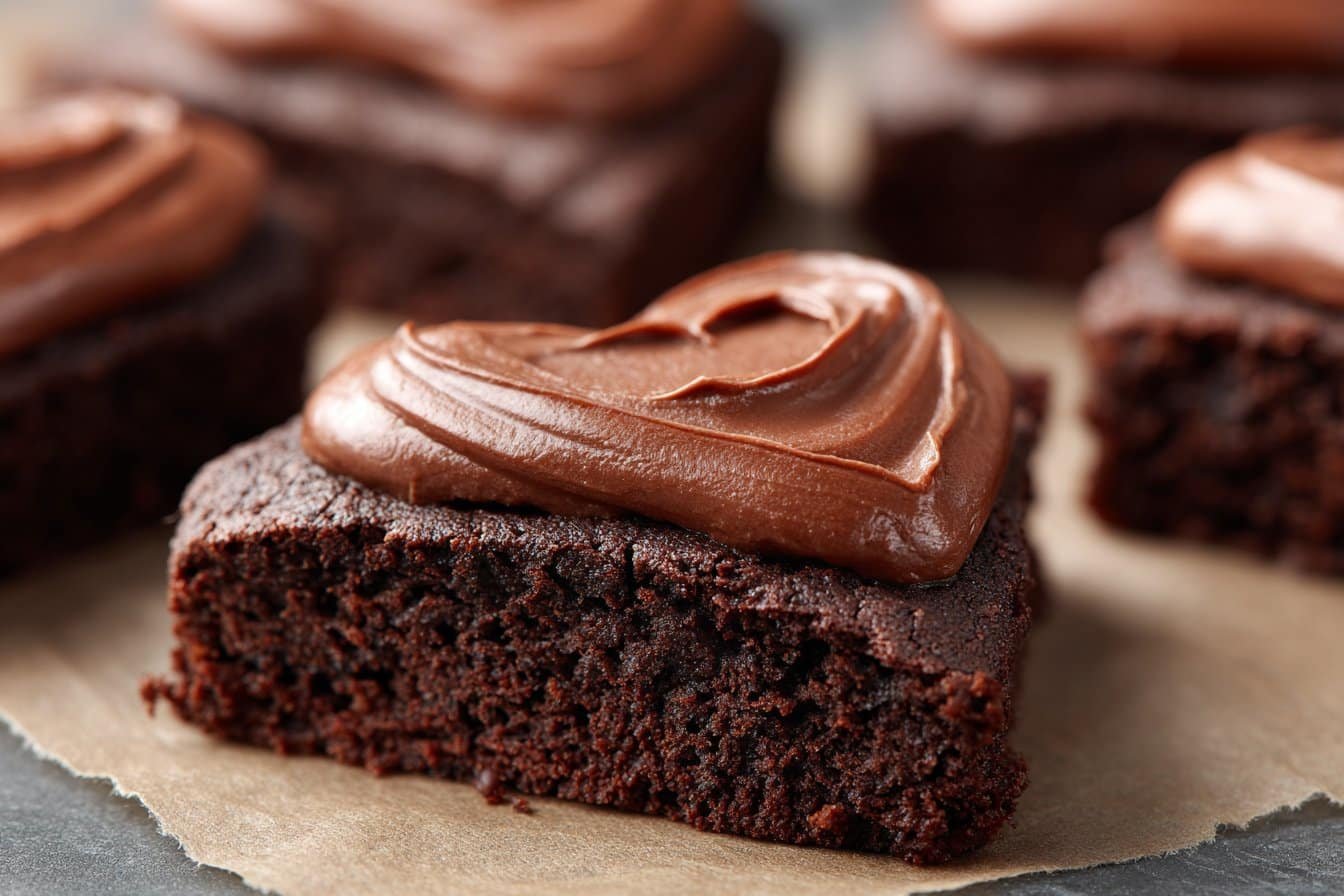 Heart Shaped Brownies with Chocolate Frosting featured