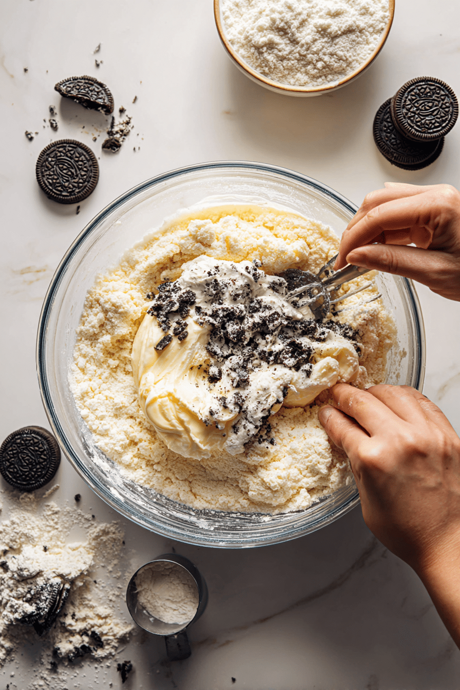 Crumbl Cookies and Cream Milk Shake Cookies instructions process