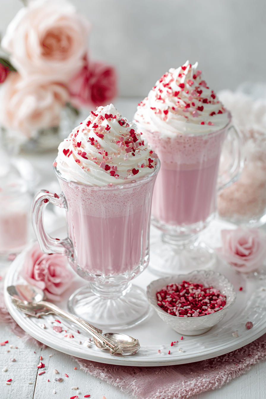 Romantic Hot Chocolate Drink with Whipped Cream & Sprinkles serving