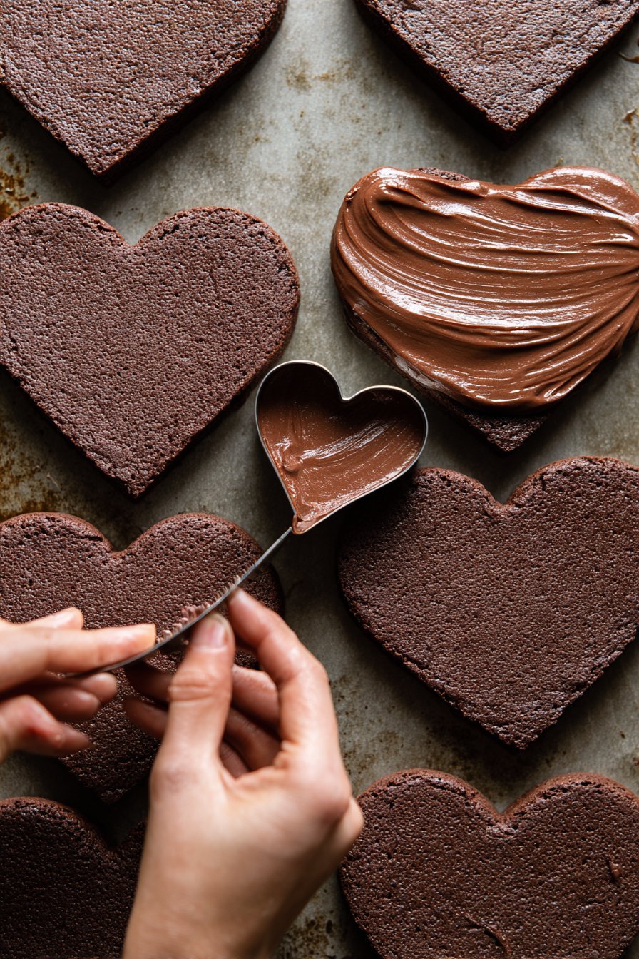 Heart Shaped Brownies with Chocolate Frosting instructions process